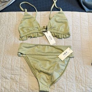 NWT Montce Swim jade sparkle ruffle bikini